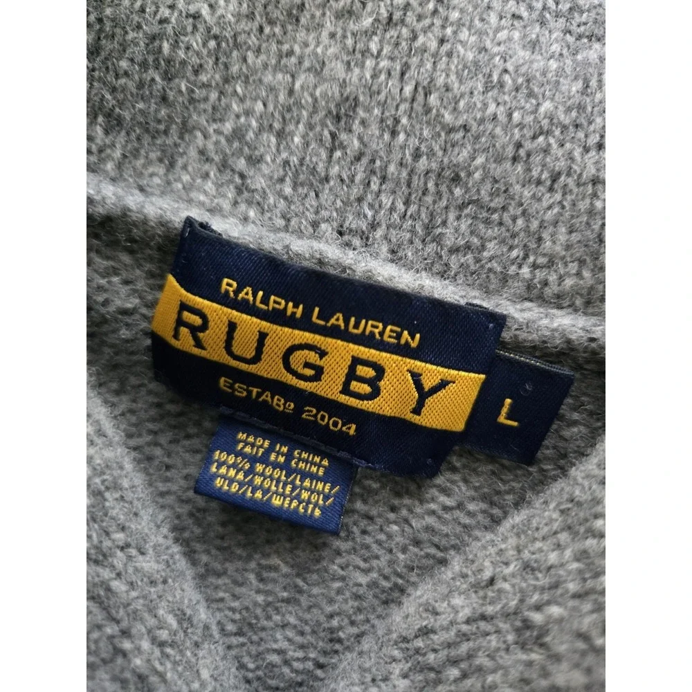 Vintage RALPH LAUREN RUGBY 100% WOOL‎ Knit Sweater SUEDE ELBOW Patch Mens Large